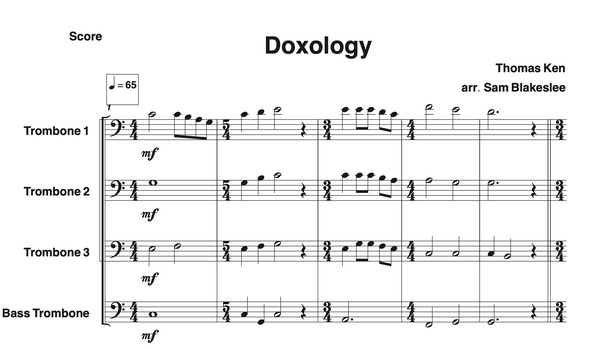 Doxology (4 Trombone Arrangement) Hard Copies